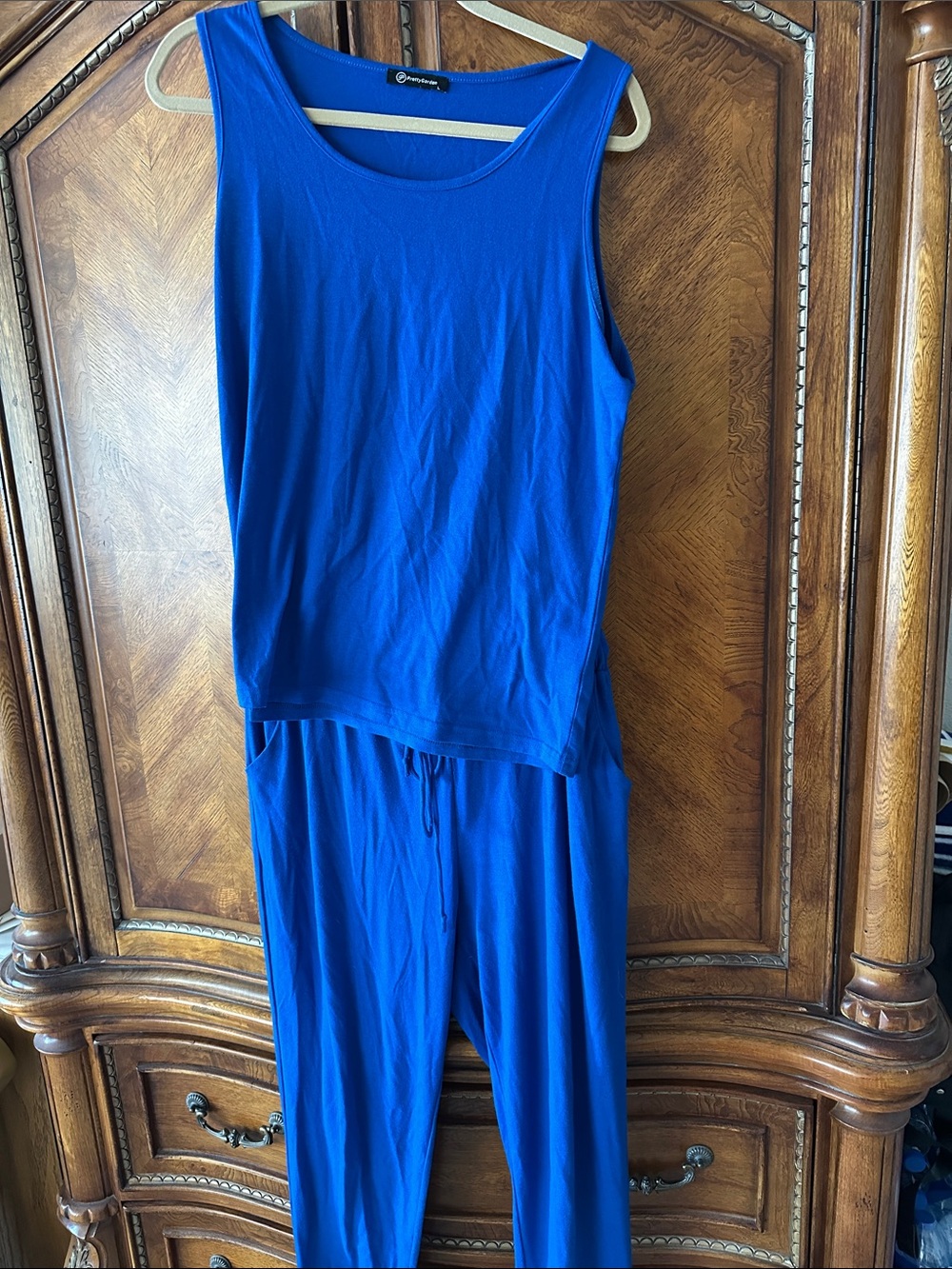 Peruvian Connection Royal Blue Sleeveless Jumpsuit with Drawstring Waist